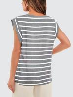 Camiseta a rayas de manga raglán para mujer, Tops de verano a rayas rojas Macron S - details 6