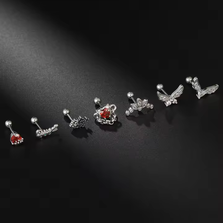 Piercing de acero inoxidable con Circonia cúbica para mujer, aretes, piercing, 2 piezas, a la moda - 1