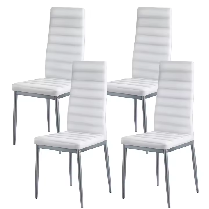 SucceBuy Juego de 4 sillas de comedor modernas, sillas laterales tapizadas de cuero con asientos acolchados y patas de metal resistentes, diseño que ahorra espacio para comedores o cocinas, color blanco - 1