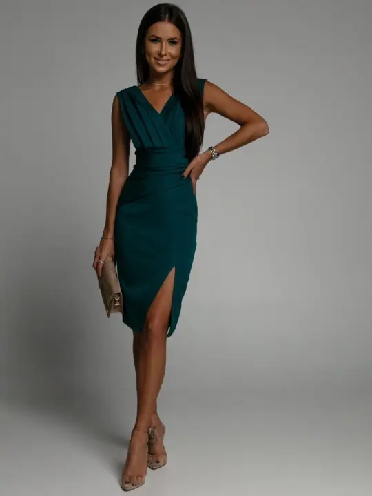 TK 2024 Vestido Belta Alta Sin Mangas Escote V Mujer - 1