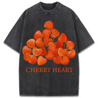Camiseta lavada con estampado de corazón de cereza fresca para mujer, camiseta de algodón de Hip Hop, ropa holgada con cuello redondo, camisetas que combinan con todo Y2K - details 7