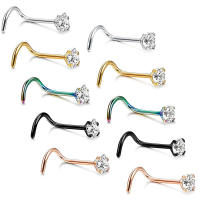 Piercing de acero inoxidable con diamantes de imitación, 2 piezas, 0,8x6 + 3MM, tabique nasal, ganchos, barra, alfiler, anillos para la nariz, joyería para el cuerpo, femenino - details 0