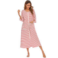 Bata larga con cremallera para mujer, ropa de dormir de longitud completa con bolsillos, camisón de manga 3/4, bata de baño - details 18