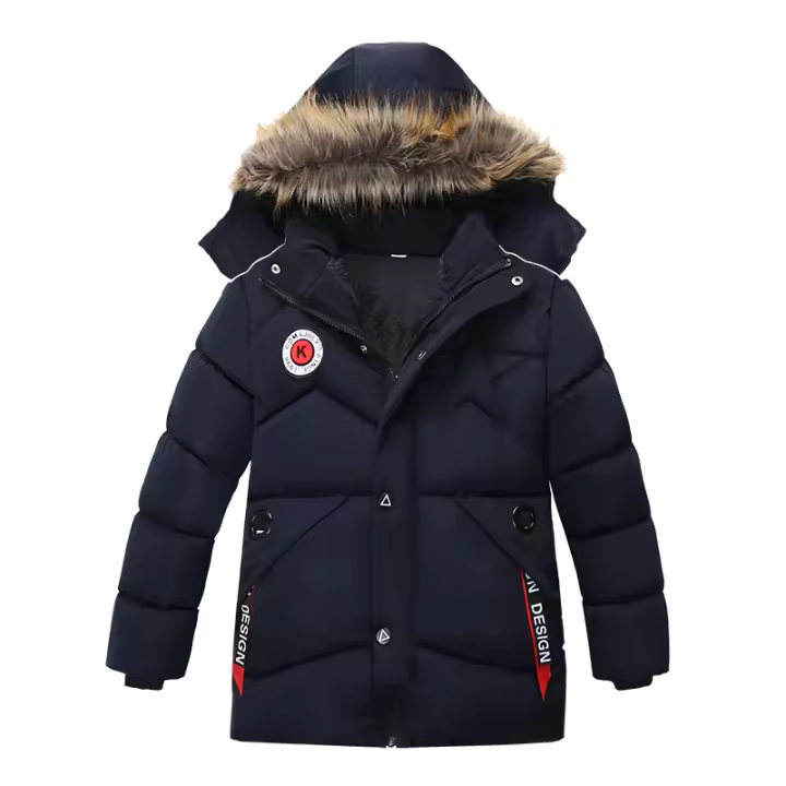 Chaqueta de plumón para niños y niñas, abrigo grueso y cálido con capucha y cuello de piel, color azul marino, Parka de 2 a 10 L-3XL, para invierno - 1