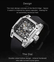 Reloj Mecánico para Hombres NORTH EDGE SPACE X Resistente al Agua 100M para Deportes al Aire Libre y Natación con Correa de Goma y Vidrio Mineral Movimiento Mecánico Color Negro - details 1