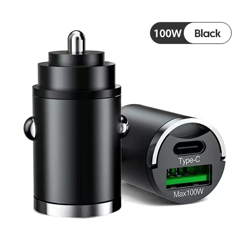 VAORLO-Mini anillo de tracción Invisible para coche, Cargador USB de 100W + tipo C/+ PD30W QC3.0 puerto dual, adaptador de carga de teléfono con Flash súper rápido