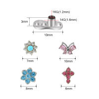 1Pc 100% Acero quirúrgico 14g micro diver cutánea piercing de cristal superior con anclaje dérmico piercing piercings tops ocultar en el cuerpo - details 3