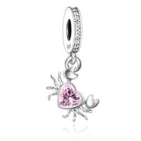 Abalorio de Colgante de Canasta de Zirconia Rosa de Plata Esterlina 925 Ajuste a Pulsera de Encantos Finos para Mujeres Joyería de Valentine Day DIY - details 0