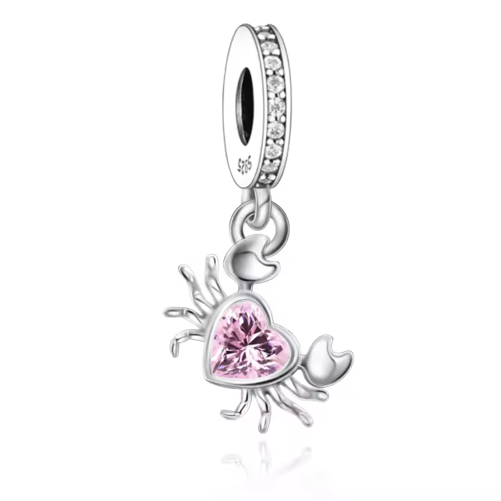 Abalorio de Colgante de Canasta de Zirconia Rosa de Plata Esterlina 925 Ajuste a Pulsera de Encantos Finos para Mujeres Joyería de Valentine Day DIY - 1