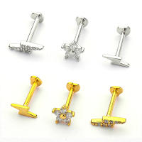 Pendientes de plata de ley 925 con diseño de flor para mujer, aretes de 2 piezas, Piercing de hilo de 16G, joyería fina de boda de oro de 18K - details 0