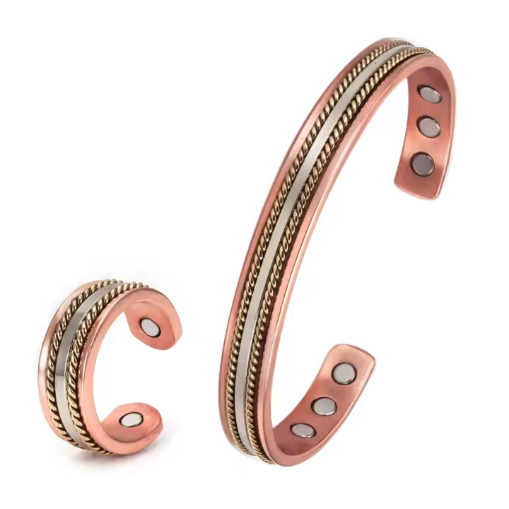 Conjunto de Joyería de Cobre Puro Ajustable Pulsera Anillo para Mujeres con Imán Saludable - 1