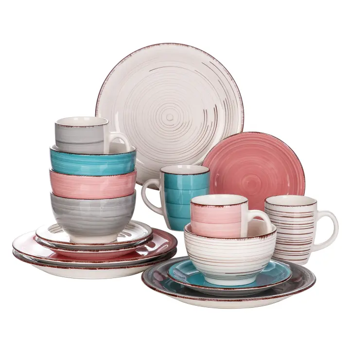 MALACASA Juego de Cena Porcelana 48 Piezas Colorida Apta Microondas - 1