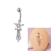 Anillos de ombligo quirúrgicos de cristal con borla de corazón y Luna, joyería corporal, anillo de ombligo de mariposa, acero 316L, 1 unidad - details 5