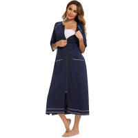 Bata larga de media manga con cremallera para mujer, ropa de dormir de longitud completa, Camisón con bolsillos, bata de baño - details 5