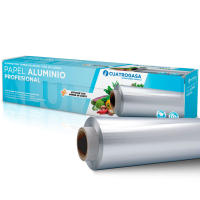 Rollo de papel de aluminio profesional 29cm de ancho 300m de largo y 1,7 Kg de peso el rollo. Para cocina y peluquería. Aluminio de 13 micras de grosor que le da más resistencia. Estuche con sierra de corte CUATROGASA - details 0