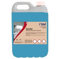 Limpiador detergente desincrustante anticalcareo perfumado SANITA CIDAL. Baños, griferias, mamparas y revestimientos. Su uso evita acumulación de cal y formación de incrustaciones. No altera superficies cromadas, dejando un aspecto brillante. Garrafa 5L - details 0