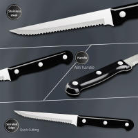 Steak Knives Set Cutlery Set 6/8 Pcs Full Tang Stainless Steel Sharp Serrated Dinner Knives Set Dishwasher Safe for Meat Bread - details 4