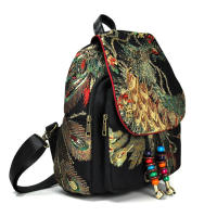 Mochila de lentejuelas de gran capacidad para mujer, bolso de lujo con bordado de pavo real, informal, de viaje - details 5
