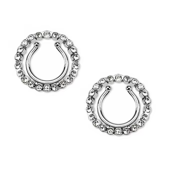 Gema de cristal circular para adultos, protector sin perforación, joyería corporal falsa con agujero de 8mm, cubierta de escudo, juguete para piercing, 1 par - 1