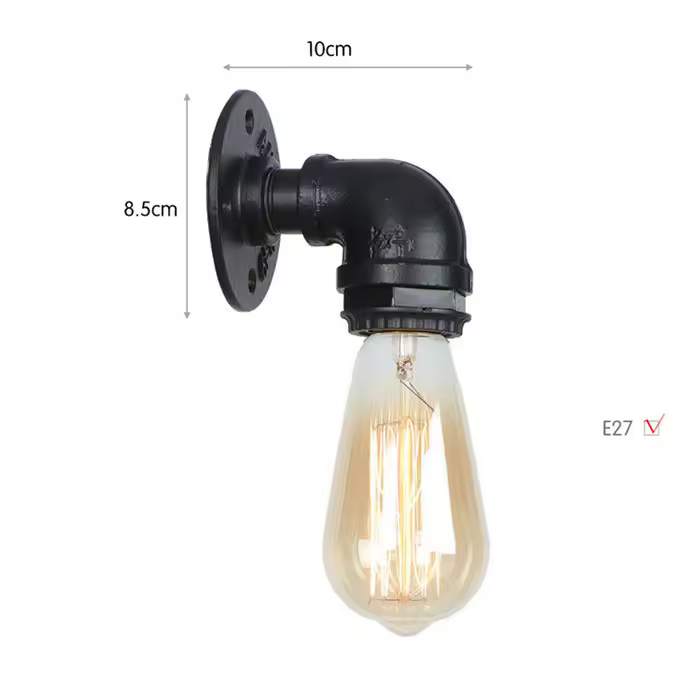 Candelabros de pared Vintage E27, lámpara de tubo de agua con interruptor O, lámpara Steampunk para pasillo y sótano, color negro - 1