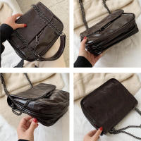 Bolso cruzado de cuero PU para mujer, Cartera de hombro, bolso de mano, bandolera con cadena, bolsillo negro - details 14