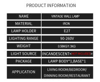 Lámpara de pared Industrial Retro Para Loft, candelabro de pared de hierro negro, accesorio de luz de escalera para casa, pasillo, iluminación exterior, 110V, 220V - details 1