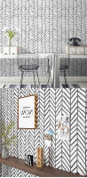 6m Home Decor Modern Stripe Peel And Stick Wallpaper Herringbone Black White Vinyl Self Adhesive Contact Paper For Kidroom Bedroom - details 2