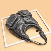 Bolso de mano informal de cuero lavado para mujer, bolso de hombro grande, bolso cruzado de cuero Vintage para mujer - details 6