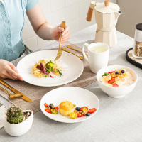 Juego de vajilla de porcelana de cerámica blanca, vajilla con cena, plato de postre, tazón, juego de tazas, 16 piezas - details 7