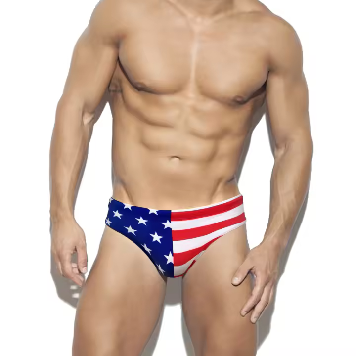 Jessborn calzoncillos de natación para hombre, pantalones de surf de playa con estampado de bandera de los Estados Unidos, cintura baja, sexy, primavera caliente - 1