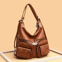 Bolso de mano informal de cuero lavado para mujer, bolso de hombro grande, bolso cruzado de cuero Vintage para mujer - details 4