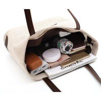 Bolso de mano de lona informal para mujer, bolsa de hombro de gran capacidad, ligera, de compras, de algodón y lino, con asa, de viaje, Hobo - details 22