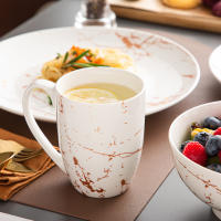 Juego de vajilla de celelina blanca, diseño de salpicaduras doradas con plato para cena, pastel, cuencos, tazas de café, 16 piezas - details 4