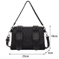 Bolso Vintage de Hombro Cruzado Negro con Rebites Bolso de Mensajero de Cuero PU Diseño de Calavera Bolso de Mano de Moda para Mujeres - details 17