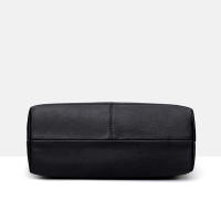 Bolso de mano de cuero PU para mujer, bolsa de hombro de gran capacidad con asa, Color sólido Simple, Color negro, compras, moda - details 11