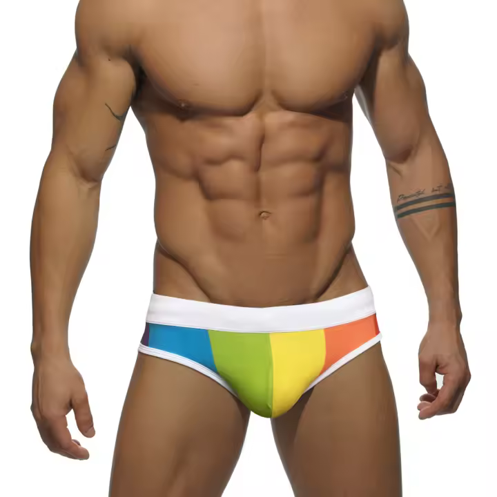 Jessborn calzoncillos de baño para hombre, bañador sexy de rayas gruesas, cintura baja, moda arcoíris, primavera y verano - 1