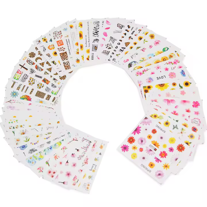 Pegatinas de Uñas de 48Pcs con Diseño de Girasol y Leopardo para Decoración de Arte de Uñas y Agua Set de Decalcomanías de Uñas - 1