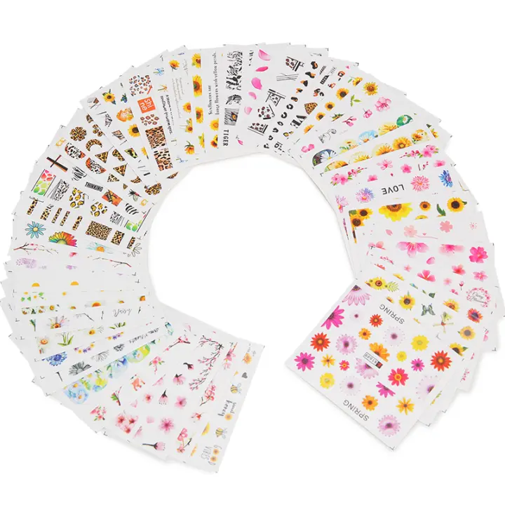 Pegatinas de Uñas de 48Pcs con Diseño de Girasol y Leopardo para Decoración de Arte de Uñas y Agua Set de Decalcomanías de Uñas - 1
