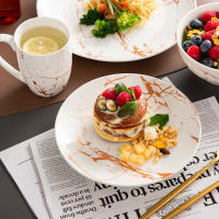 Juego de vajilla de celelina blanca, diseño de salpicaduras doradas con plato para cena, pastel, cuencos, tazas de café, 16 piezas - details 2