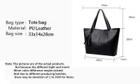 Bolso de mano de cuero PU para mujer, bolsa de hombro de gran capacidad con asa, Color sólido Simple, Color negro, compras, moda - details 0