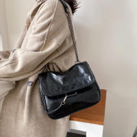 Bolso cruzado de cuero PU para mujer, Cartera de hombro, bolso de mano, bandolera con cadena, bolsillo negro - details 4