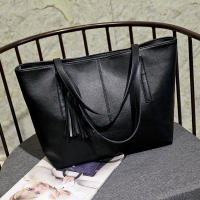 Bolso de mano de cuero PU para mujer, bolsa de hombro de gran capacidad con asa, Color sólido Simple, Color negro, compras, moda - details 14