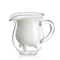 Taza creativa de vidrio de doble capa de vaca, jarra de leche encantadora, jarra de jugo, té, café, taza de vidrio transparente, jarra de Espumador de leche, 250ml - details 9
