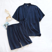 Conjunto de pijama de 2 piezas para pareja japonesa, hilo de algodón fino, pantalones cortos de manga corta, kimono para hombre y mujer, decoración del hogar - details 4