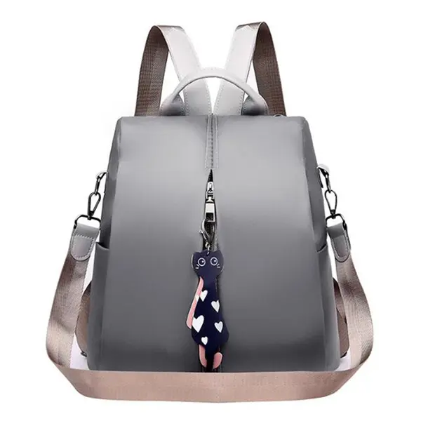 Mochila de Viaje para Mujer Multi-use de Nylon en Color Sólido Gran Capacidad con Colgante de Gato Bolso de Hombro Simple y Elegante - 1