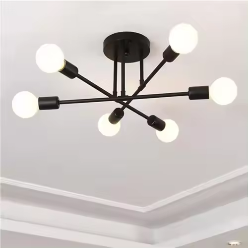 Lámpara de techo moderna para el hogar, candelabro de hierro minimalista con personalidad, iluminación LED creativa para dormitorio, baño, oro y negro, E27 - 1