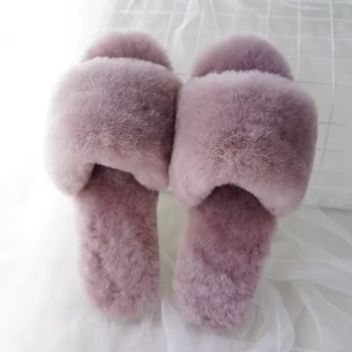 Zapatillas de piel de oveja Natural a la moda para mujer, pantuflas de piel cálidas para invierno para mujer, zapatos de casa de lana suave de alta calidad para mujer - 1