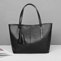 Bolso de mano de cuero PU para mujer, bolsa de hombro de gran capacidad con asa, Color sólido Simple, Color negro, compras, moda - details 12