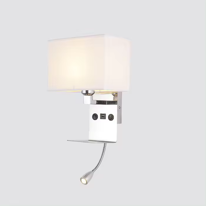 Lámpara de pared minimalista para mesita de noche, lámpara de lectura con interruptor, soporte para teléfono móvil, luces de pared recargables para habitación de hotel y dormitorio - 1