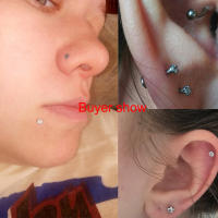 Juego de pendientes para cartílago, piercing de titanio anodizado, hélice, tragus interno, triple punta, 1 ud. - details 2